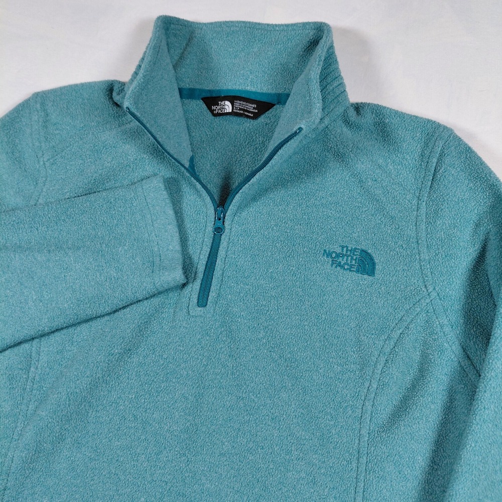 The North Face Womens Small Fleece Pullover Jacket Teal 1/4 Zip Long Sleeve